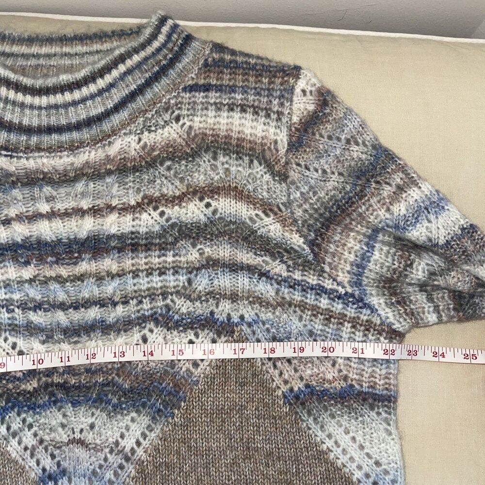 DEMOCRACY Mock Neck Woven Cable Knit Sweater Cozy Mottled Blue Tan L - Picture 4 of 8
